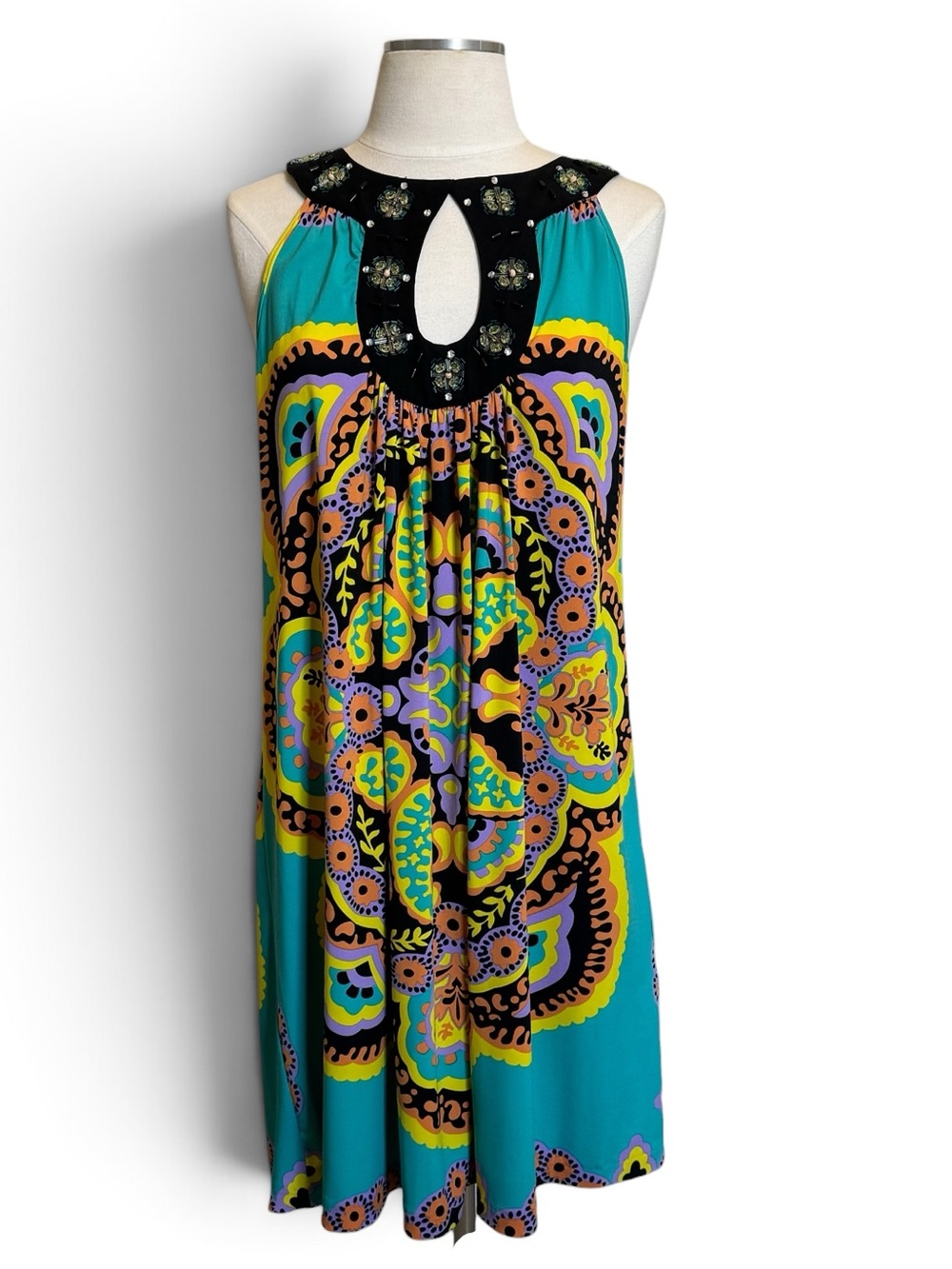 Beige by ECI halter dress, vibrant psychedelic bohemian-inspired aesthetic